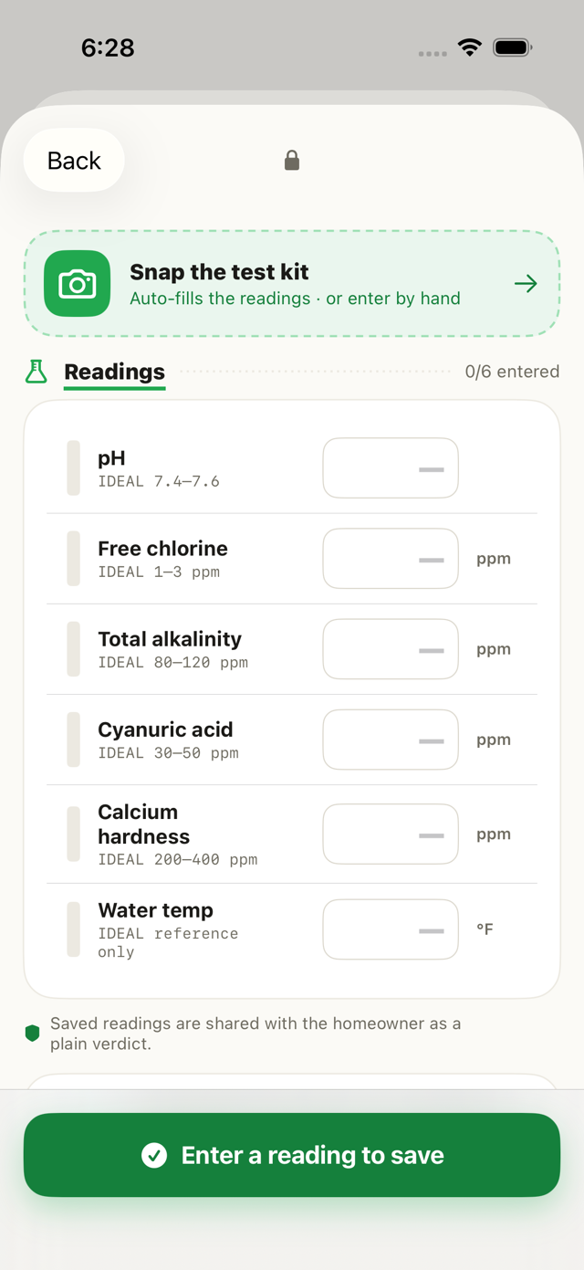 Log chemistry & readings on iPhone