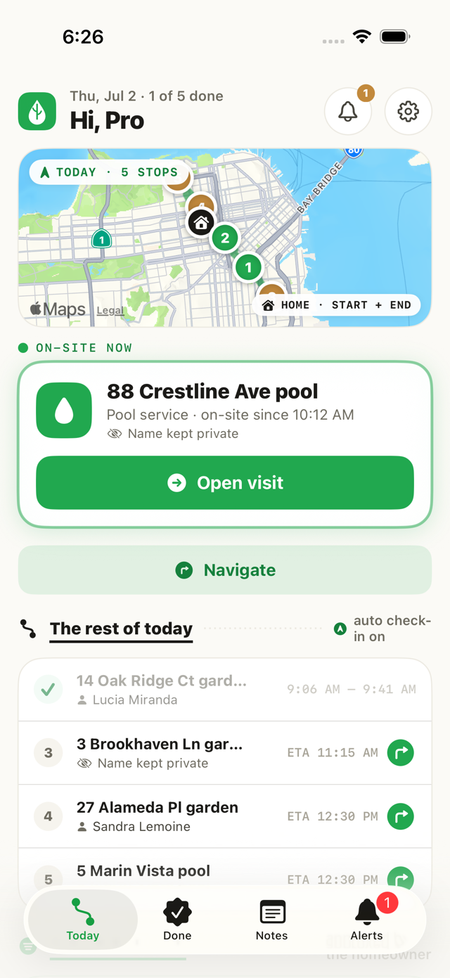 Today's optimized route