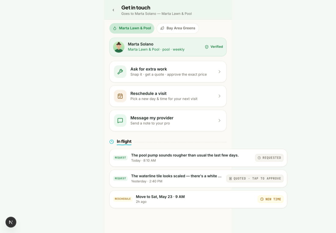 Request extra work or a quote on Web