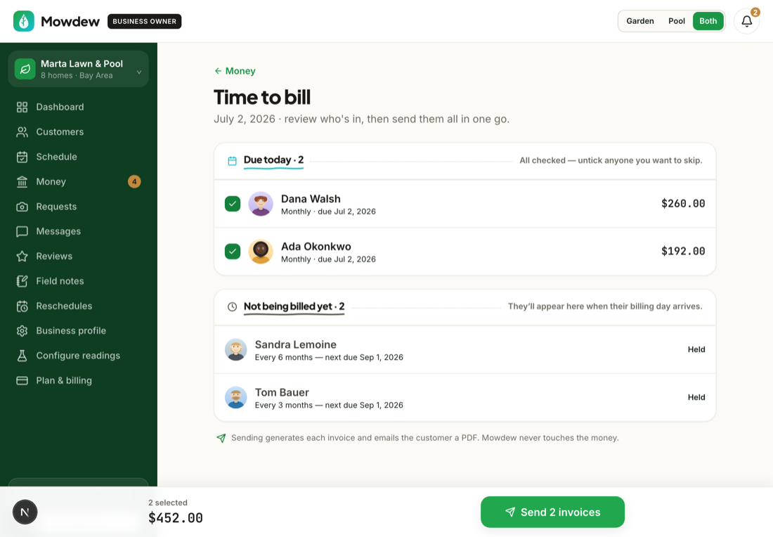 The billing run on Web