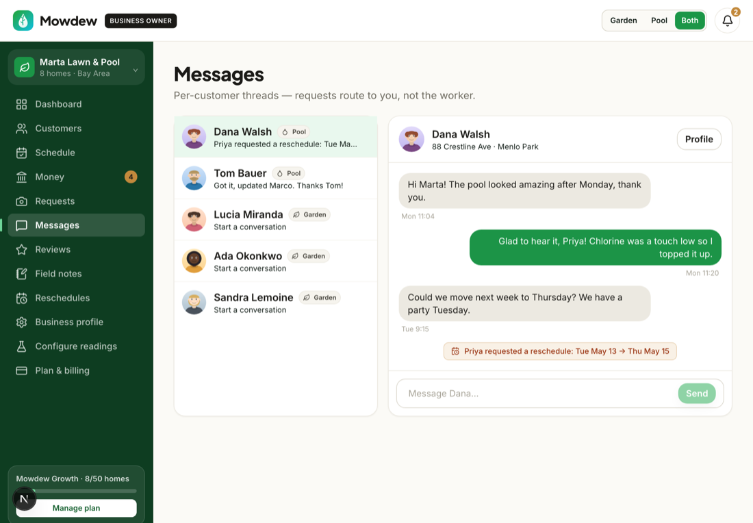Message a customer on Web